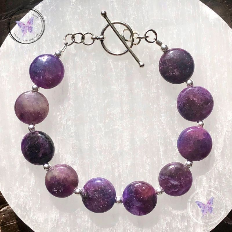 Lepidolite Coin Bracelet with Silver Toggle Clasp